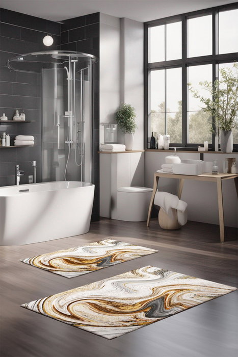 Mijölnir CT-5046 Juego de Alfombrillas de Baño 2 Piezas 100% Poliéster Antideslizante Antibacteriano 40 x 60 cm y 60 x 100 cm Lavable a Máquina